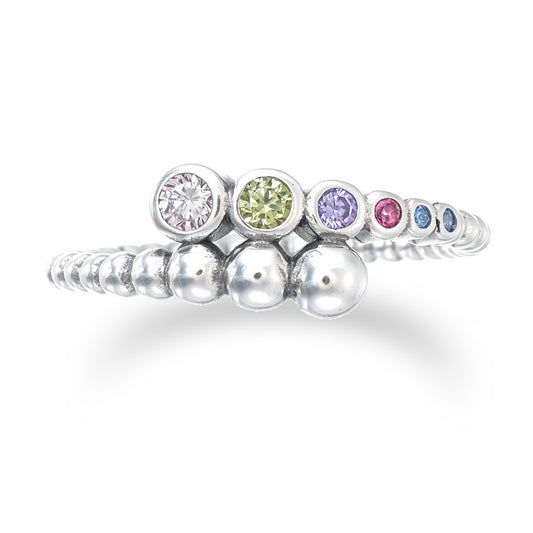 Colorful Dreams Ring – Sterling Silver Multicolor CZ Beaded Band