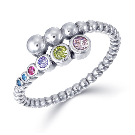Colorful Dreams Ring – Sterling Silver Multicolor CZ Beaded Band