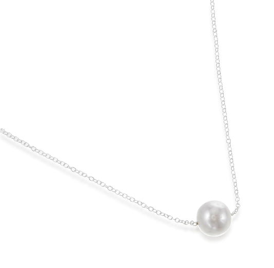 Whispers of Pearl - Sterling Silver Freshwater Pearl - Minimal Solitaire Necklace