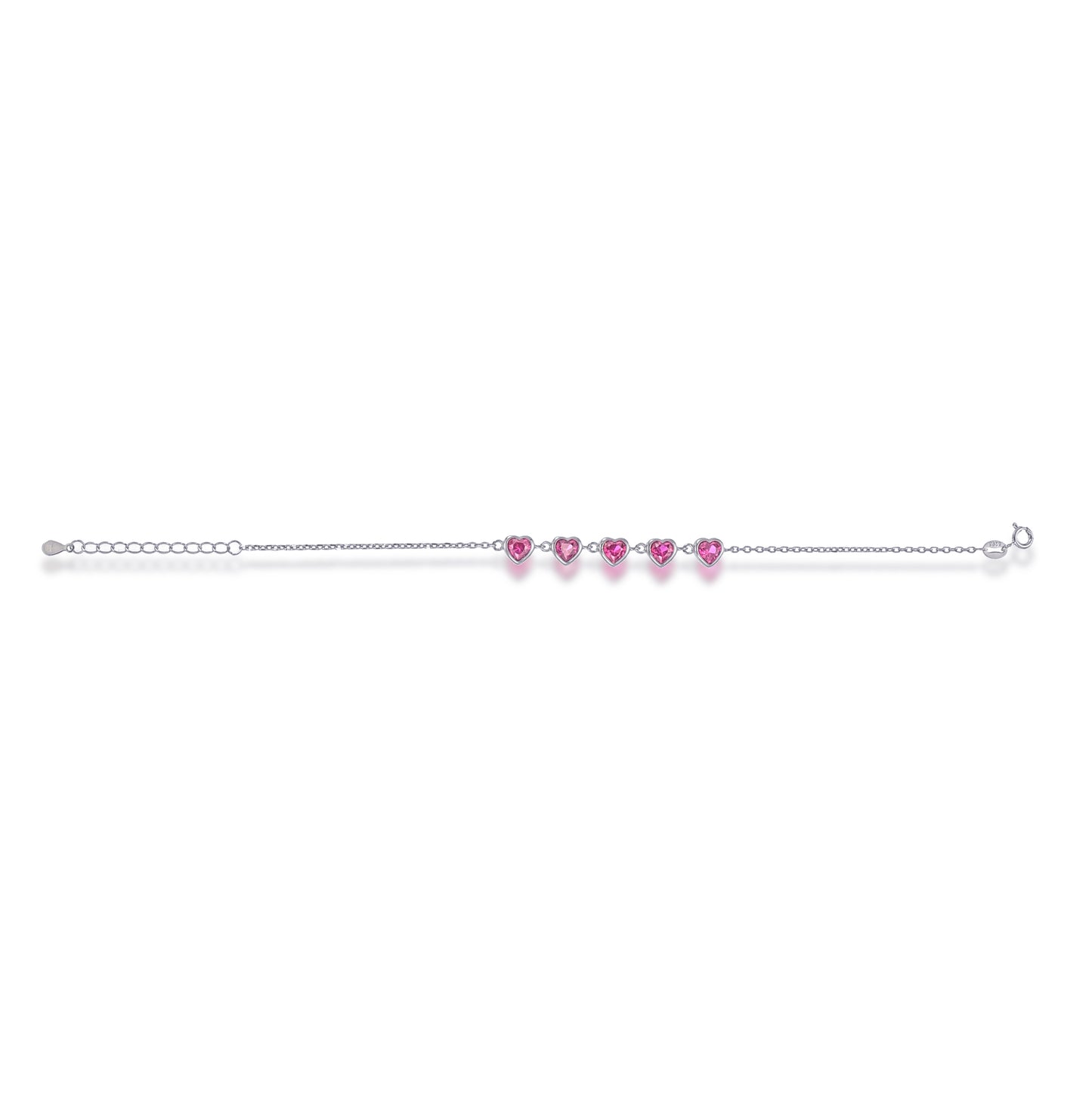 Endless Love Bracelet – Sterling Silver Ruby Hearts Gem Bracelet
