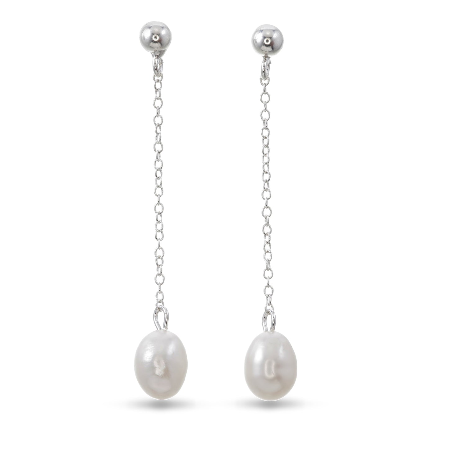 Silent Grace – Sterling Silver Pearl Drop Earrings