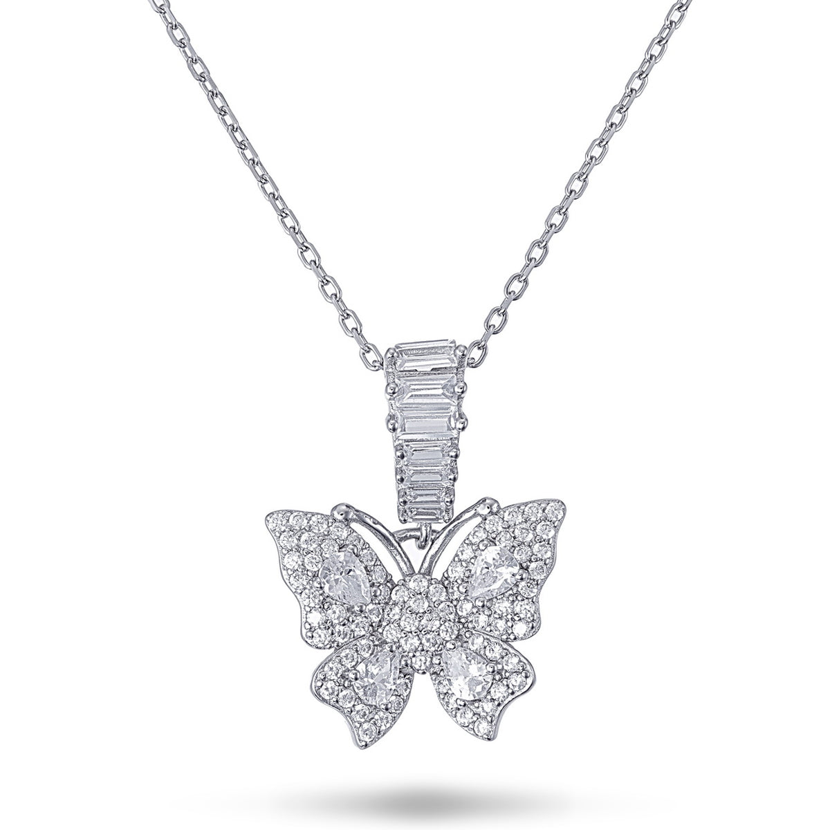 Born to Shine - Sterling Silver Butterfly CZ Pendant Necklace
