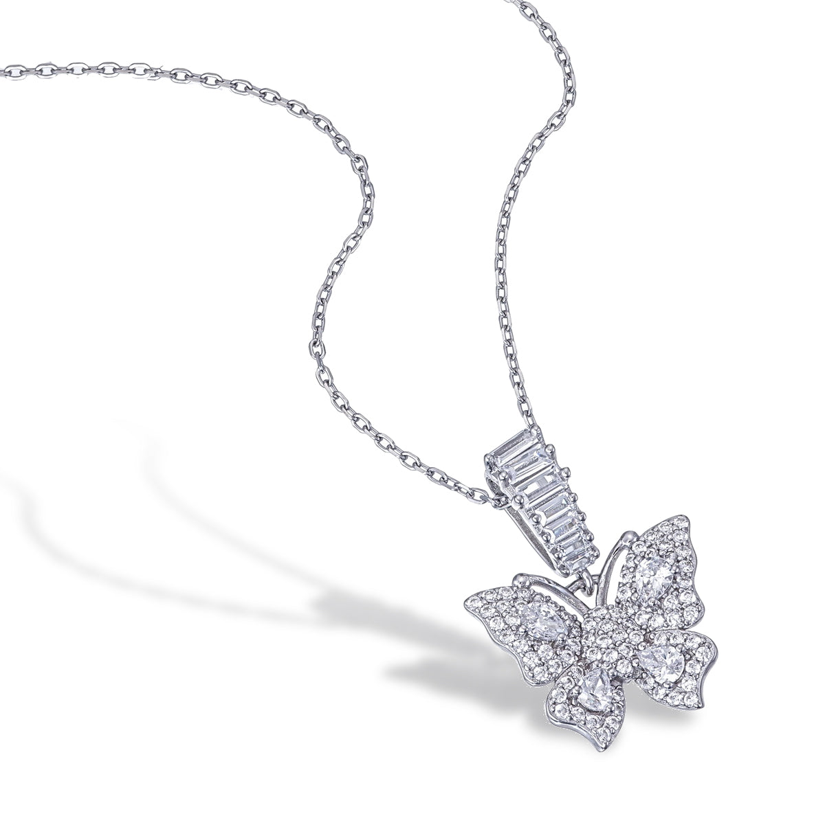 Born to Shine - Sterling Silver Butterfly CZ Pendant Necklace