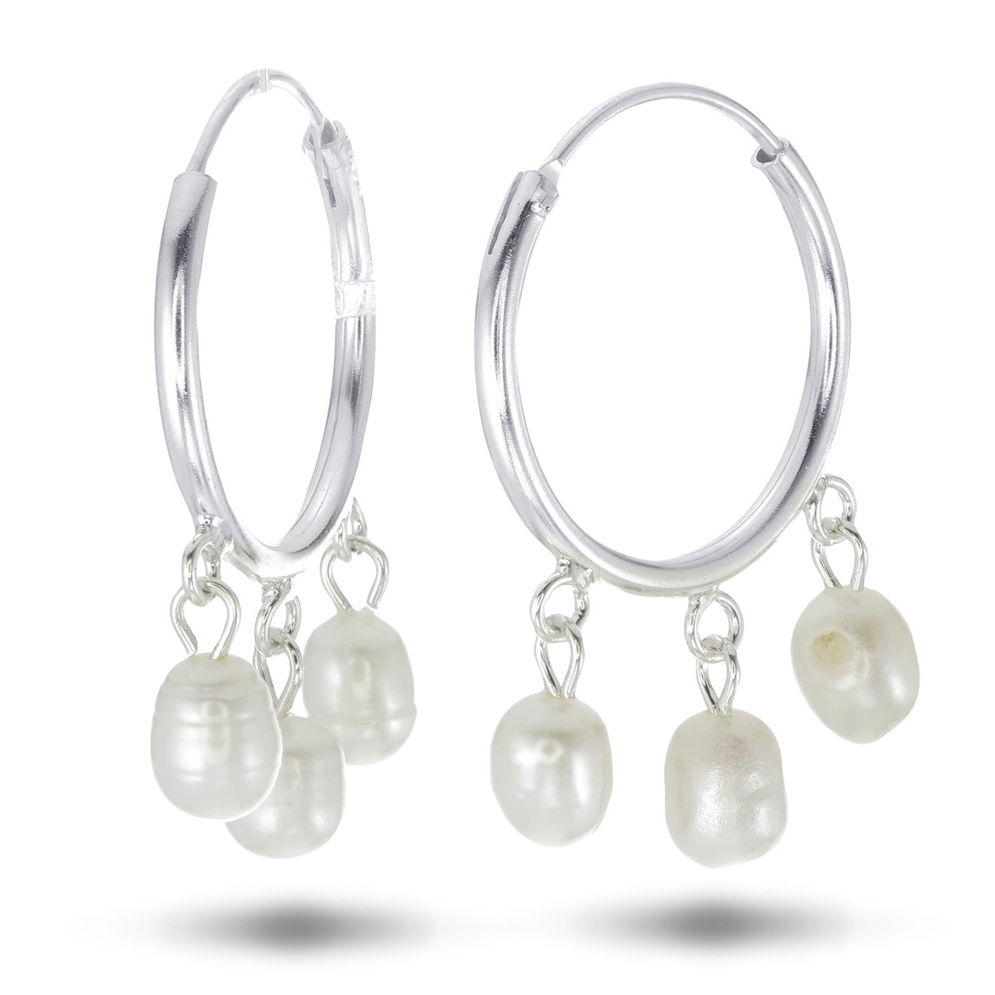 Waltz of Pearls Hoop Earrings - 925 Sterling Silver Multi Pearl Hoop Earrings