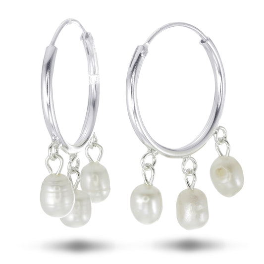 Waltz of Pearls Hoop Earrings - 925 Sterling Silver Multi Pearl Hoop Earrings