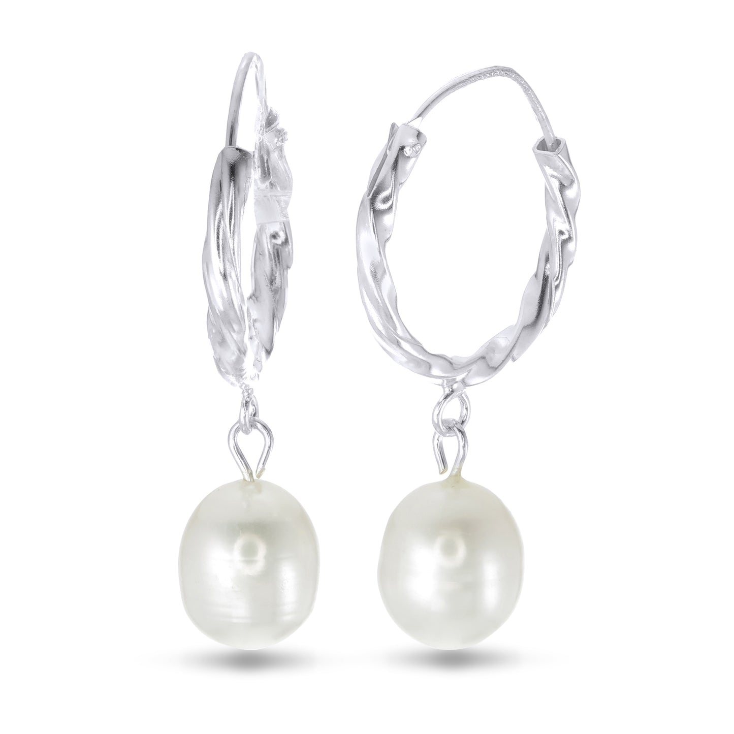 Pearls of Grace Earrings – 925 Sterling Silver Oval Freshwater Pearl Hoop Drop Earrings