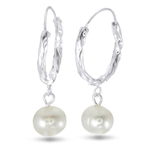 Pearl Orbit Hoops – 925 Sterling Silver Round Freshwater Pearl Hoop Earrings