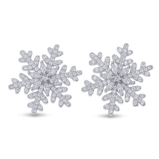 Snowflake Winter Magic Statement Ear studs - 925 Sterling Silver CZ Earrings