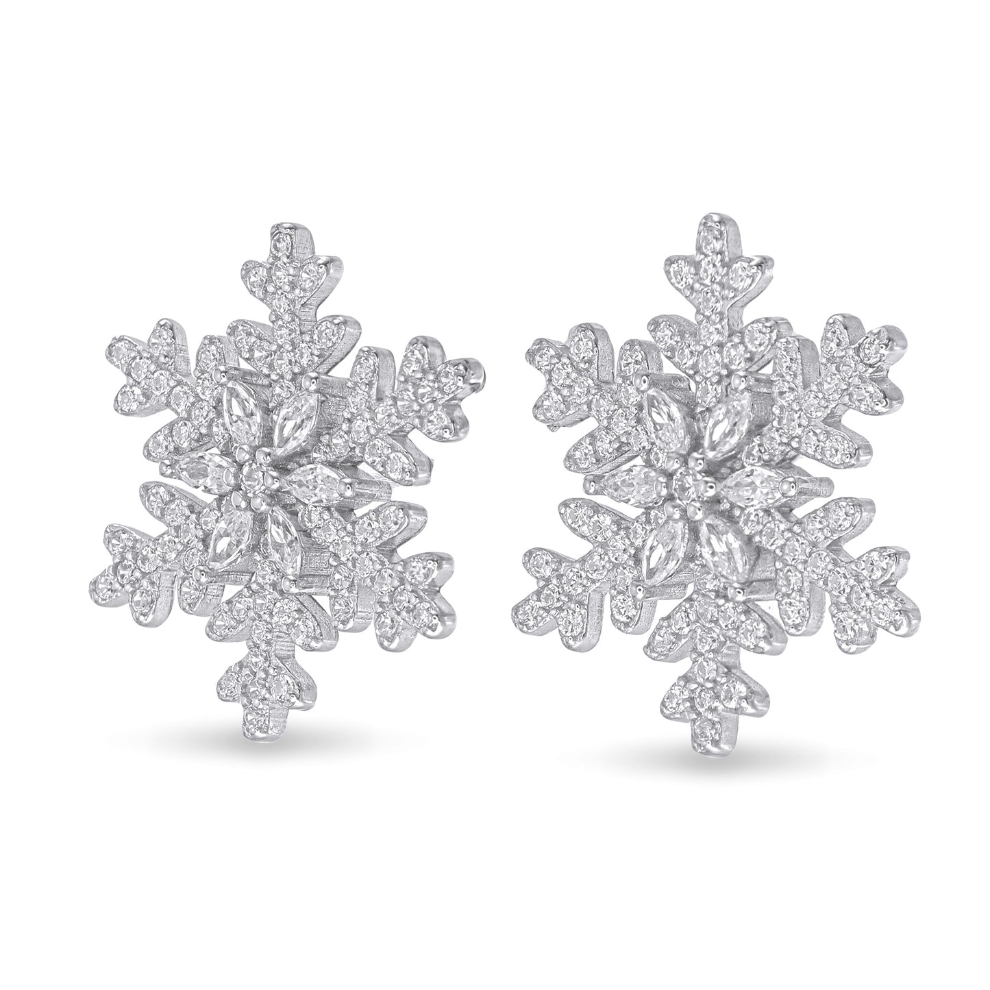 Snowflake Winter Magic Statement Ear studs - 925 Sterling Silver CZ Earrings