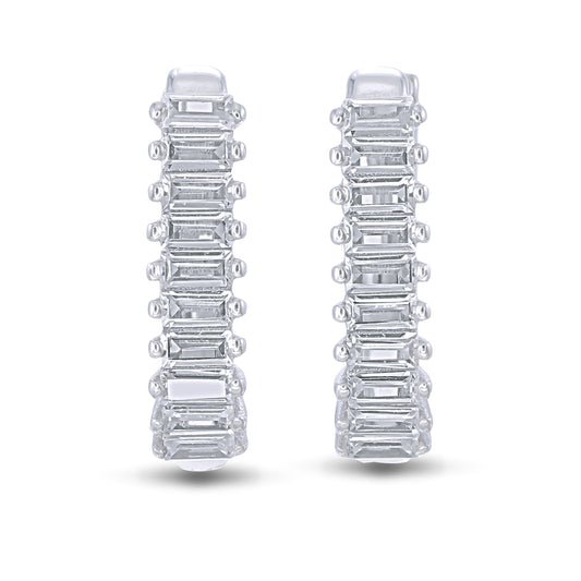 Luxe Baguette Hoops | 925 Sterling Silver Baguette CZ Hoop Earrings