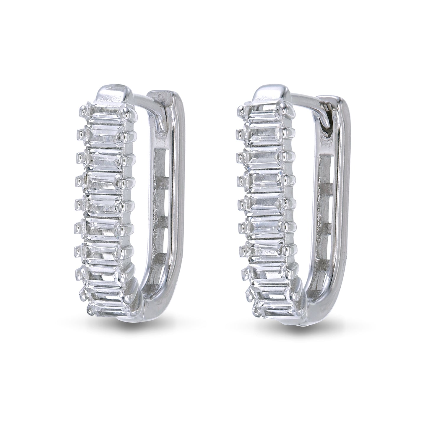 Luxe Baguette Hoops | 925 Sterling Silver Baguette CZ Hoop Earrings