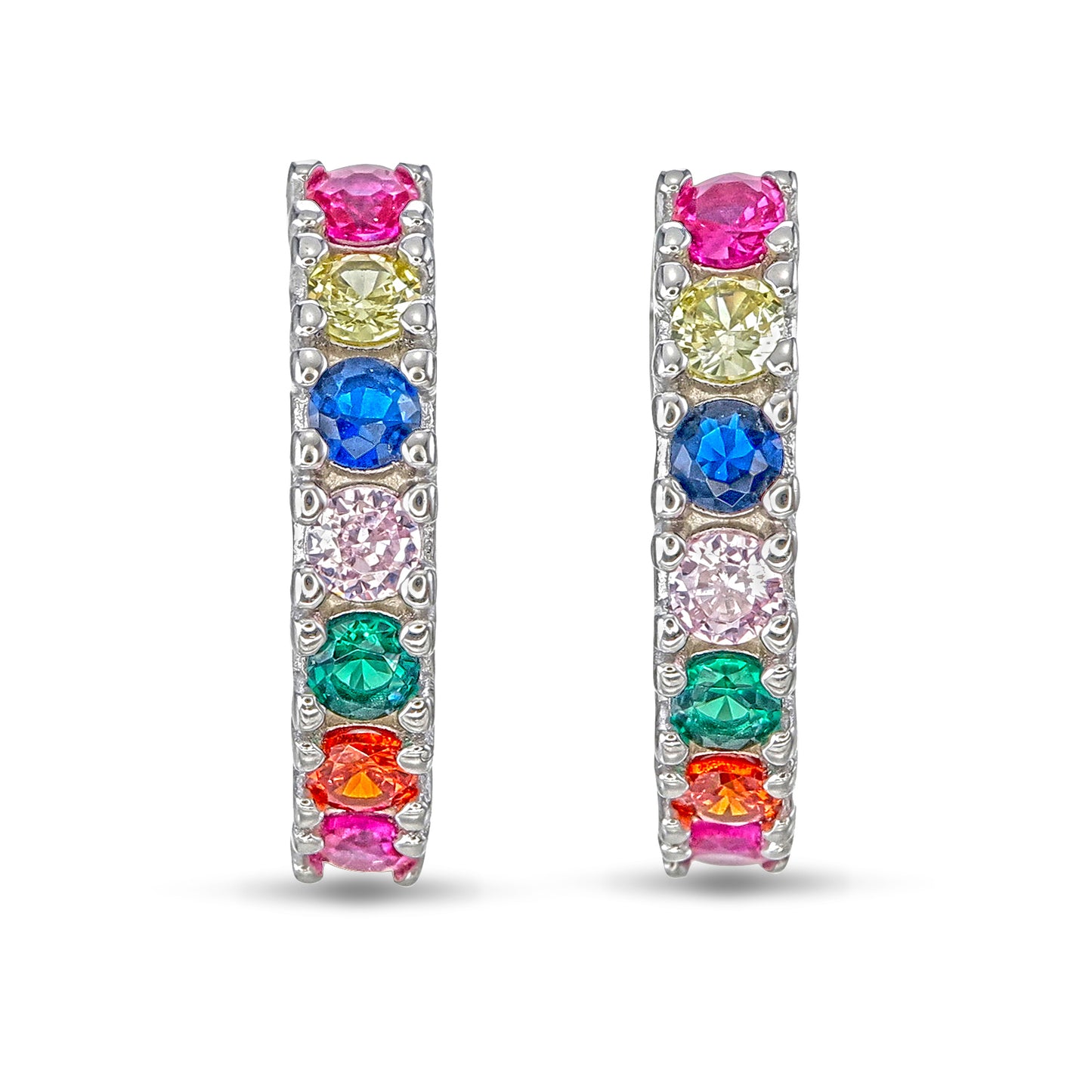 Color My Dreams – Sterling Silver Multicolor CZ Hoop Earrings
