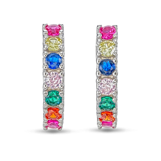 Color My Dreams – Sterling Silver Multicolor CZ Hoop Earrings