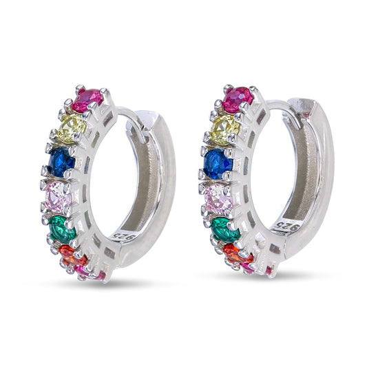Color My Dreams – Sterling Silver Multicolor CZ Hoop Earrings