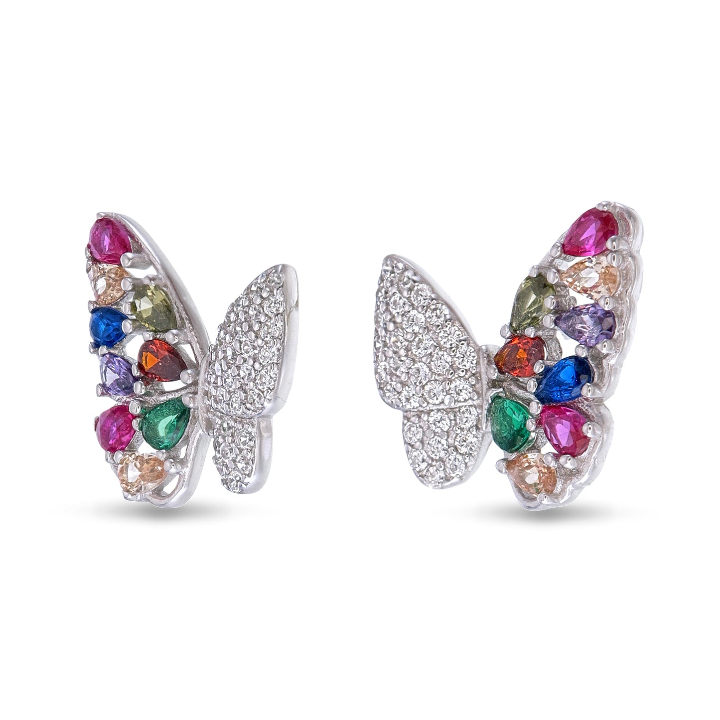 Garden of Dreams - Multi Gemstone Butterfly Stud Earrings - Sterling Silver