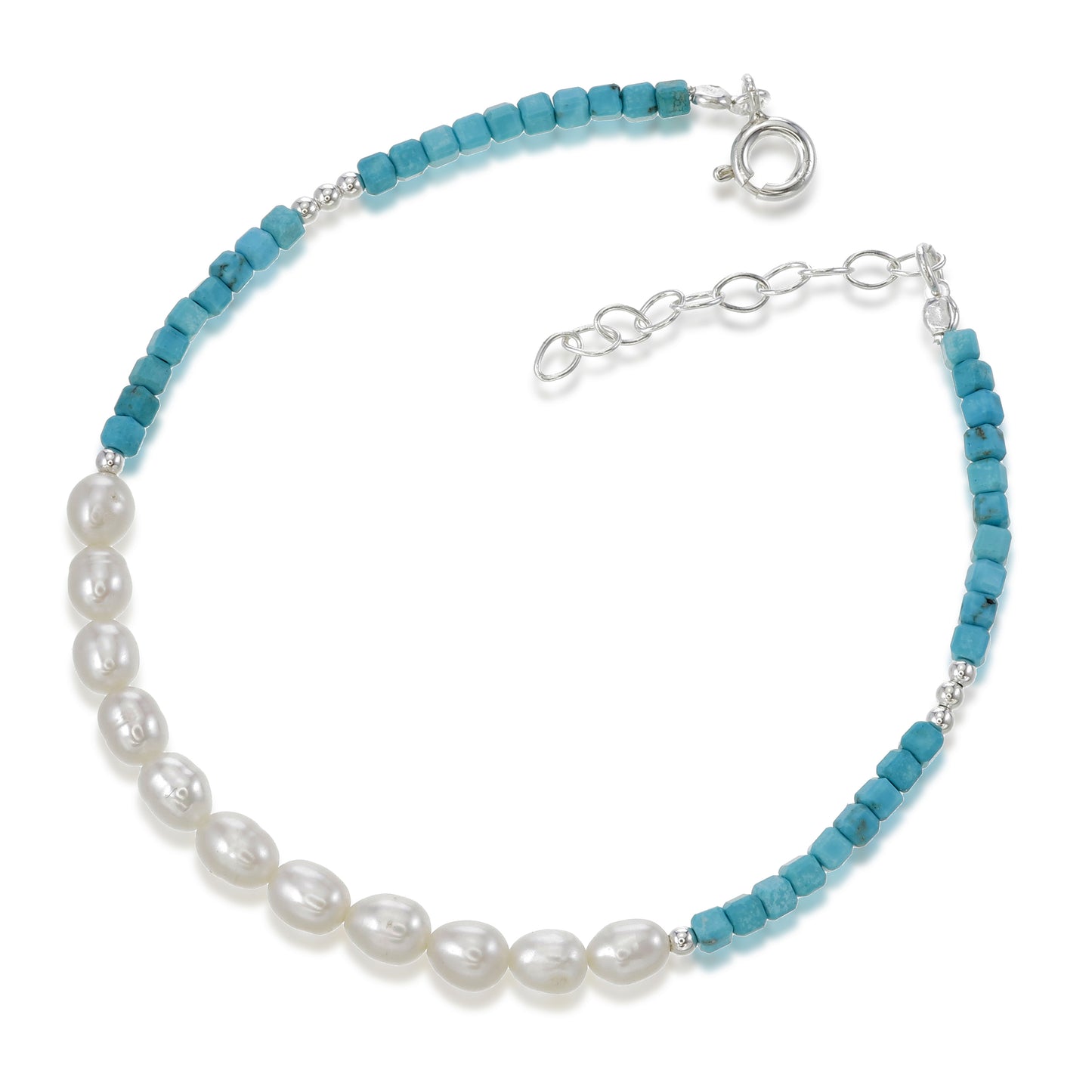 Turquoise Treasures Bracelet – Freshwater Pearls & Turquoise Stones Bracelet in Sterling Silver