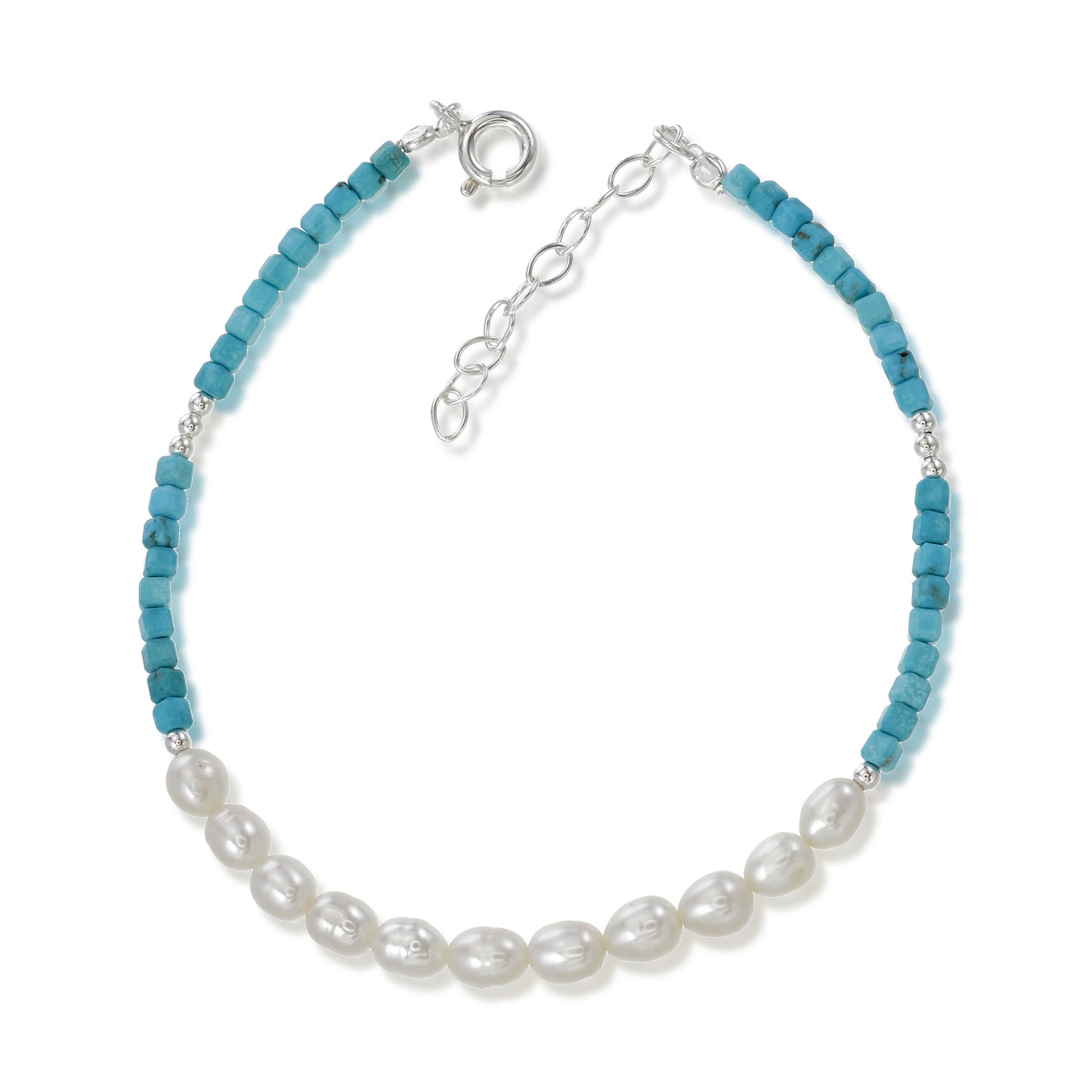 Turquoise Treasures Bracelet – Freshwater Pearls & Turquoise Stones Bracelet in Sterling Silver