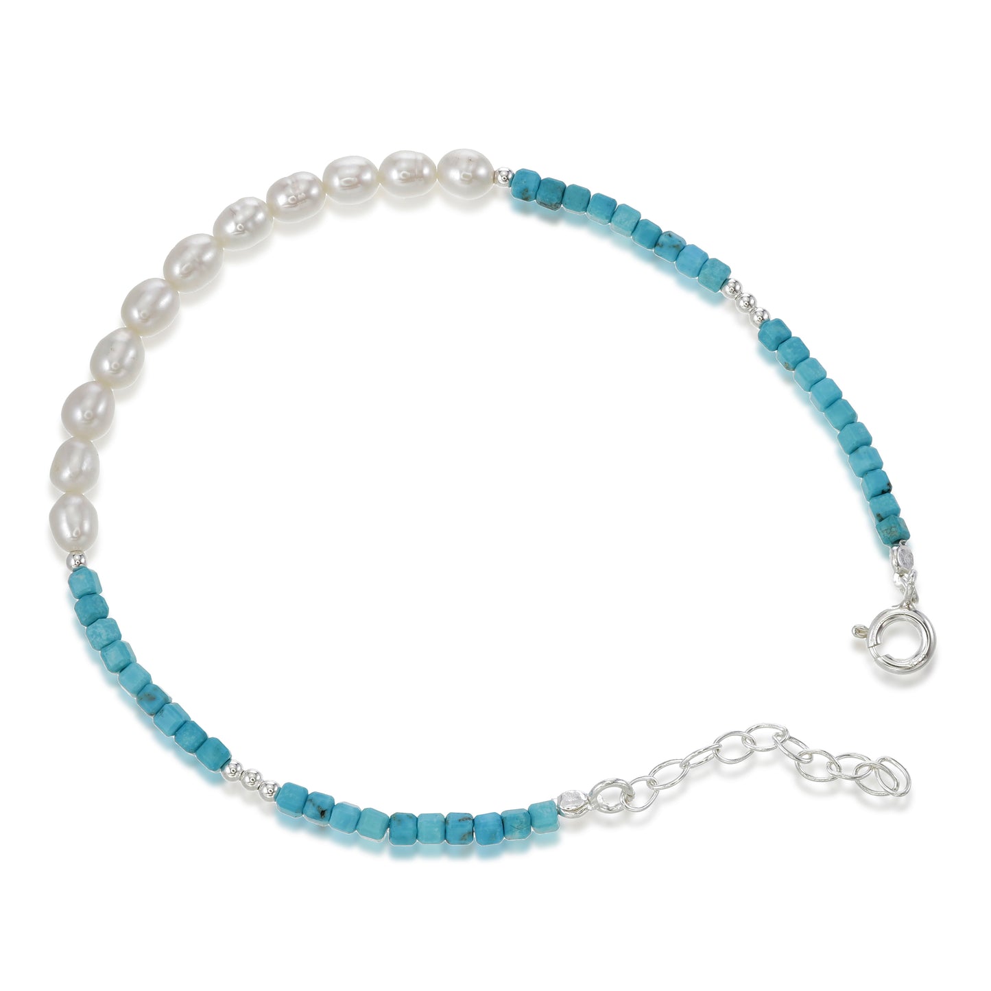 Turquoise Treasures Bracelet – Freshwater Pearls & Turquoise Stones Bracelet in Sterling Silver