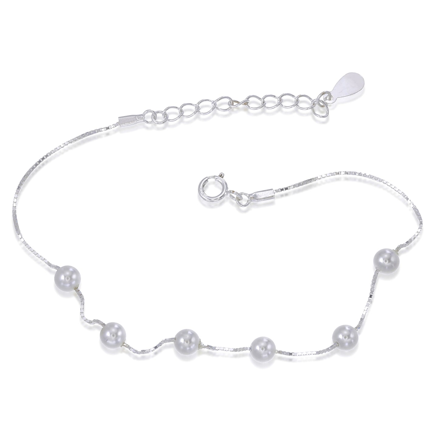Pearls of Serenity Bracelet – Sterling Silver Minimalist Pearls Box Chain