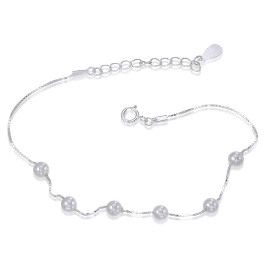 Pearls of Serenity Bracelet – Sterling Silver Minimalist Pearls Box Chain
