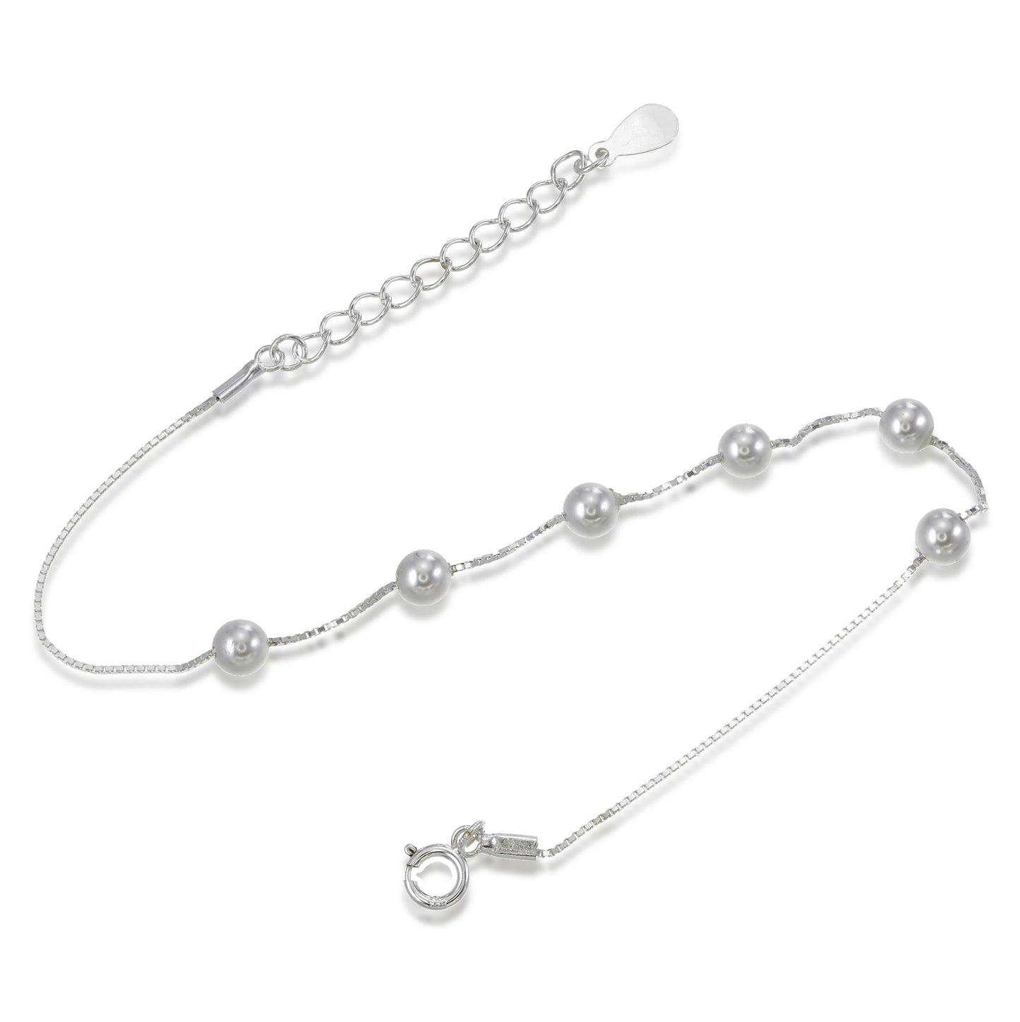 Pearls of Serenity Bracelet – Sterling Silver Minimalist Pearls Box Chain