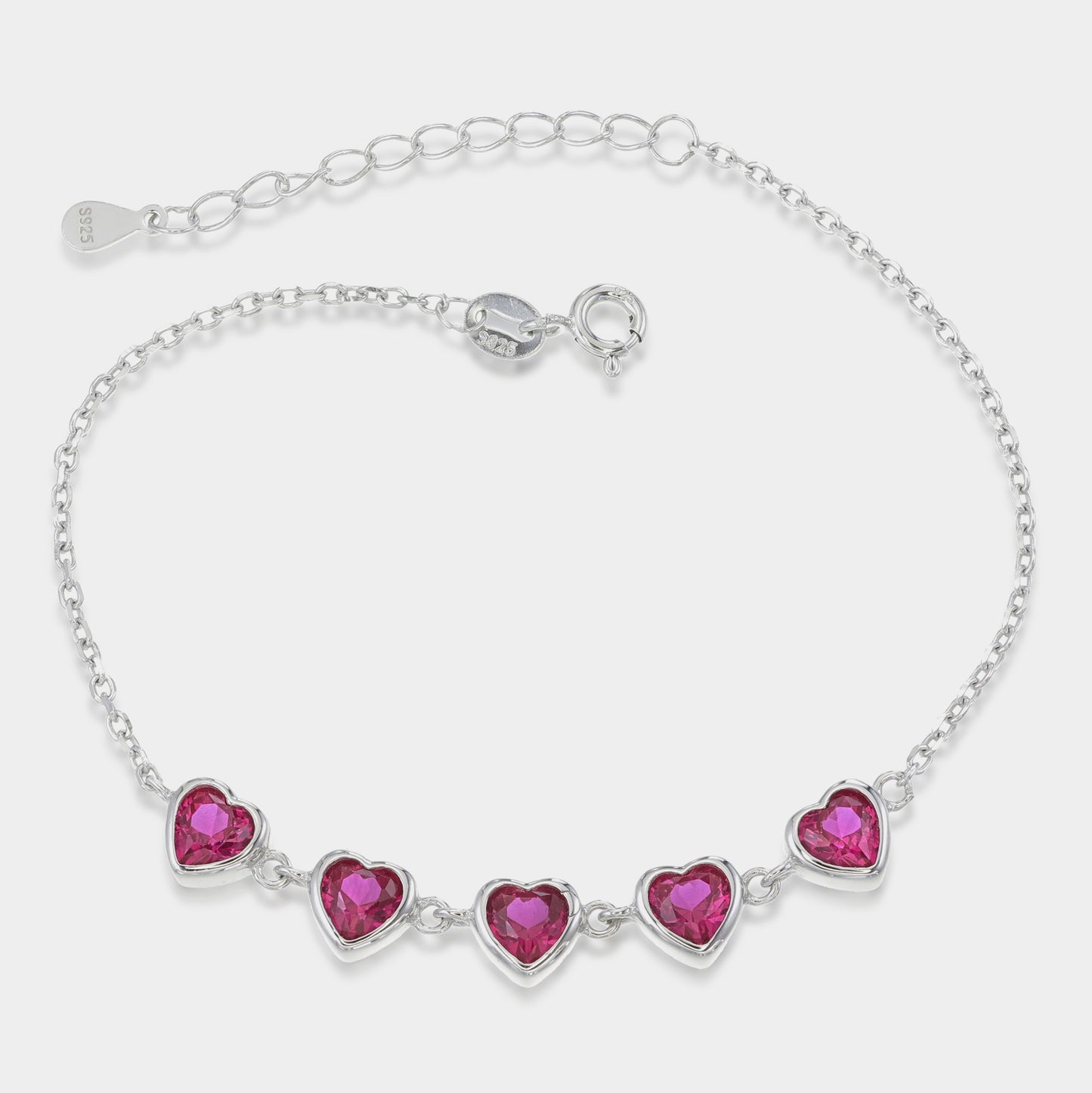Endless Love Bracelet – Sterling Silver Ruby Hearts Gem Bracelet