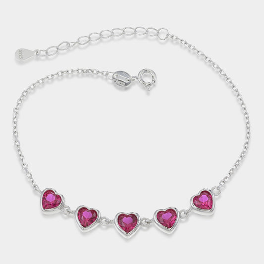 Endless Love Bracelet – Sterling Silver Ruby Hearts Gem Bracelet