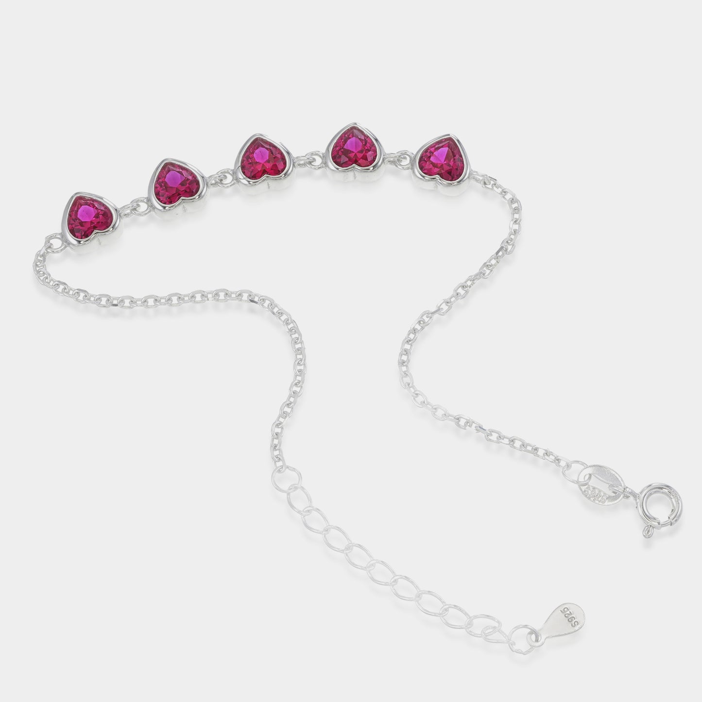 Endless Love Bracelet – Sterling Silver Ruby Hearts Gem Bracelet