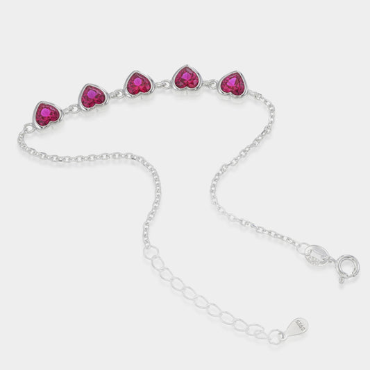 Endless Love Bracelet – Sterling Silver Ruby Hearts Gem Bracelet