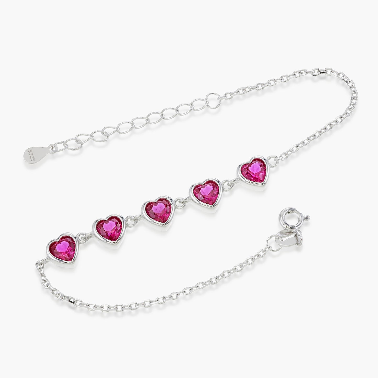 Endless Love Bracelet – Sterling Silver Ruby Hearts Gem Bracelet