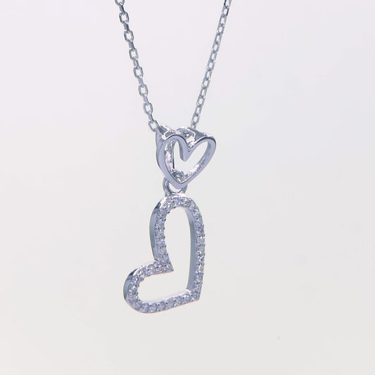 Two Hearts Together - Sterling Silver Double Heart Necklace