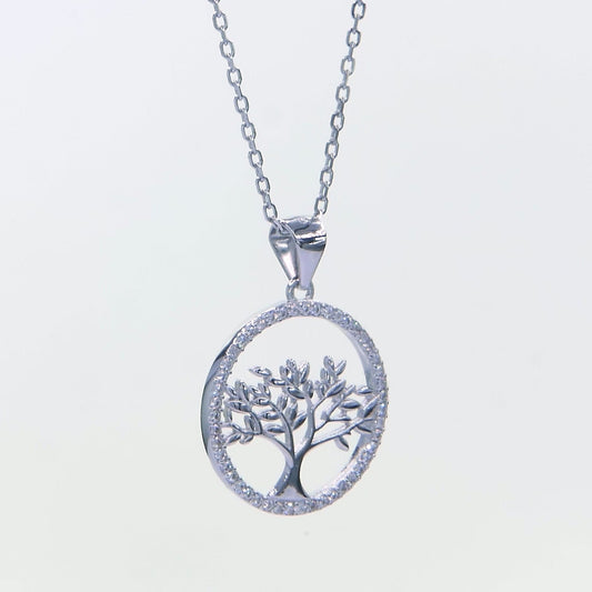Sacred Roots - Sterling Silver Tree of Life CZ Pendant Necklace